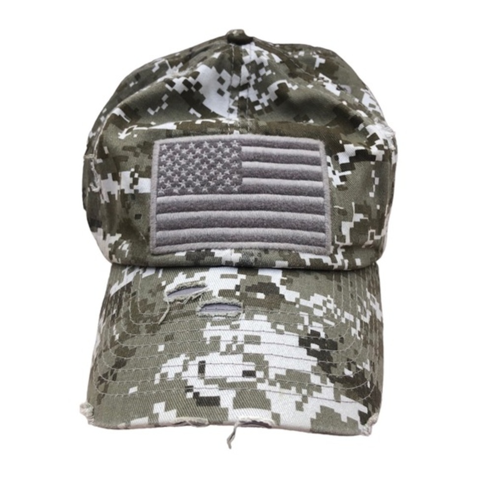 Distressed Green Digital Camo American Flag One Size Adjustable Hat / Cap